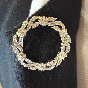 Vintage Silver Crystal Wreath Brooch, Lisner 1950’s